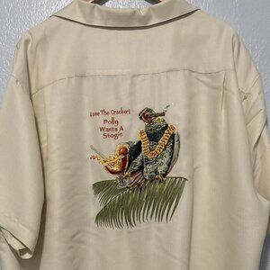 Weekender Stougie Mens Short Sleeve Embroidered Button Up Shirt Beige Parrot 2XL